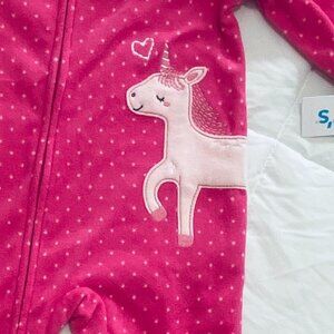 NEW! 12m Baby Girl Unicorn Fleece Long-Sleeve 2-Way Zip 1-Piece Pajamas Pink NWT